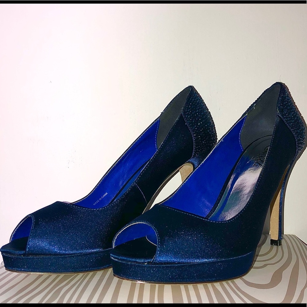 Blue/navy blue rhinestone heels